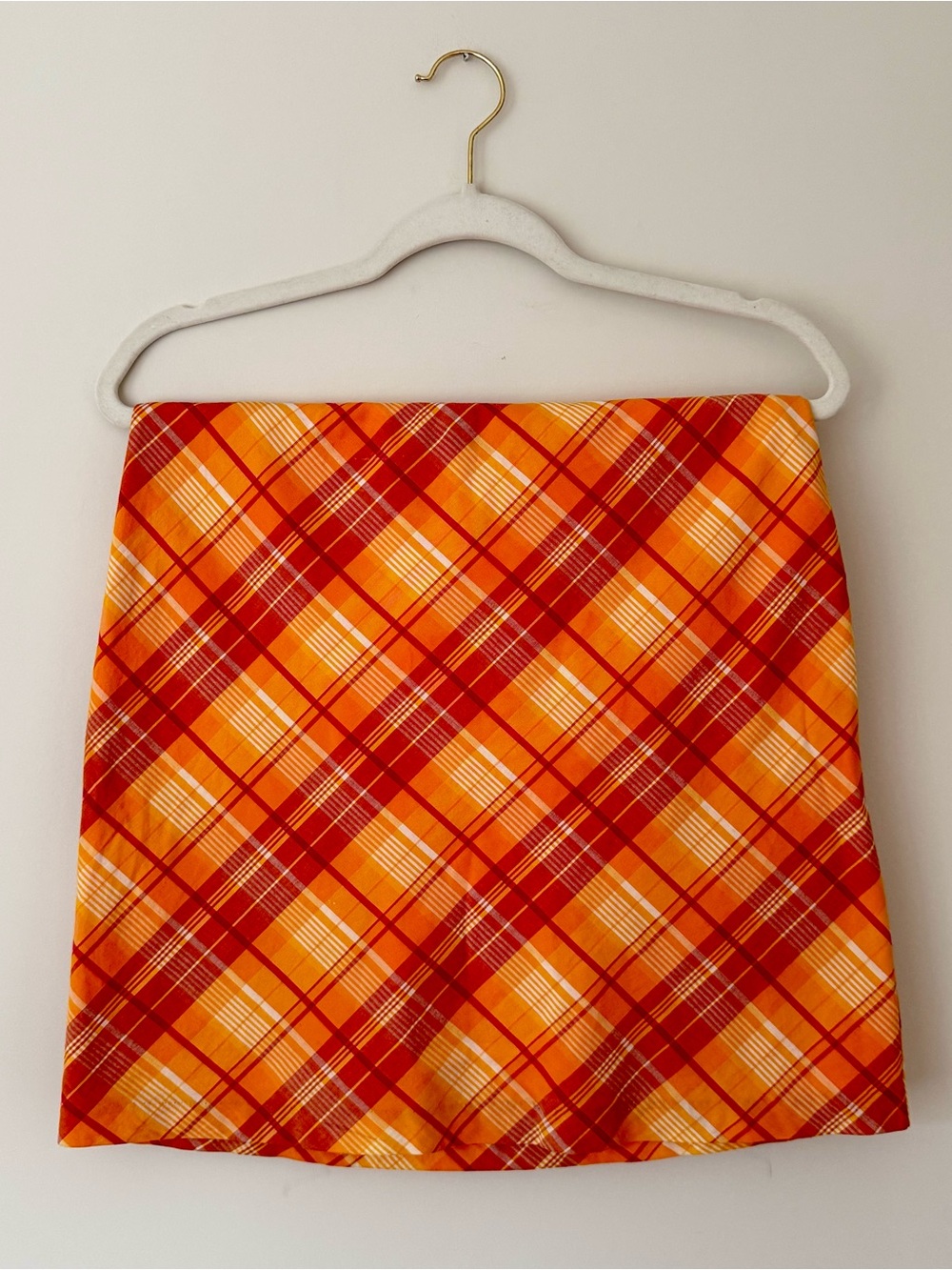Vintage American Eagle Y2K Plaid 100% Cotton Mini Skirt, Orange & Pink – Size 0